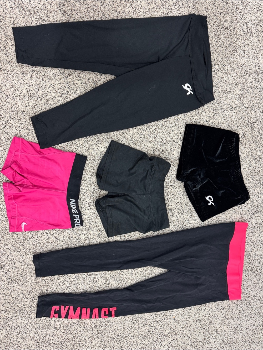 Nike Pro and GK Black and Pink Leggings and 3 Shorts Set Gymnastics